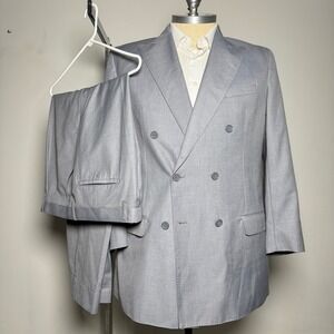 STATEMENT Super 180s Wool Cashmere Light Gray Double Breasted Suit 46L 38W